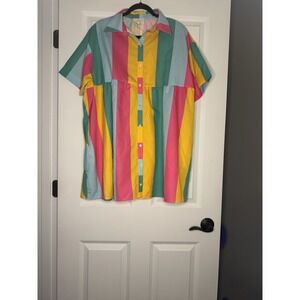 Fantastic Fawn Color block Button Down Babydoll Mini Shirt Dress Medium